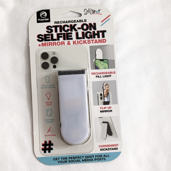 Other - NEW Rechargeable Stick On Selfie Light + Mirror & Kickstand